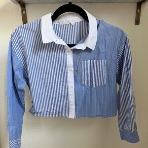 Zara blue and white pinned striped button down top, girls 11/12